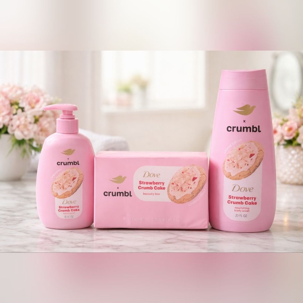 Limited Edition Dove x Crumbl Strawberry Crumb Cake Skincare Set
